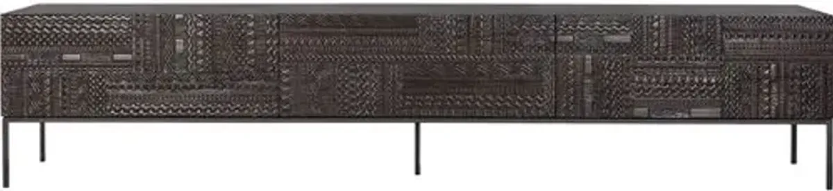 Mosaic 1 Door/2-Drawer TV Cupboard - Teak Off Black - Ethnicraft