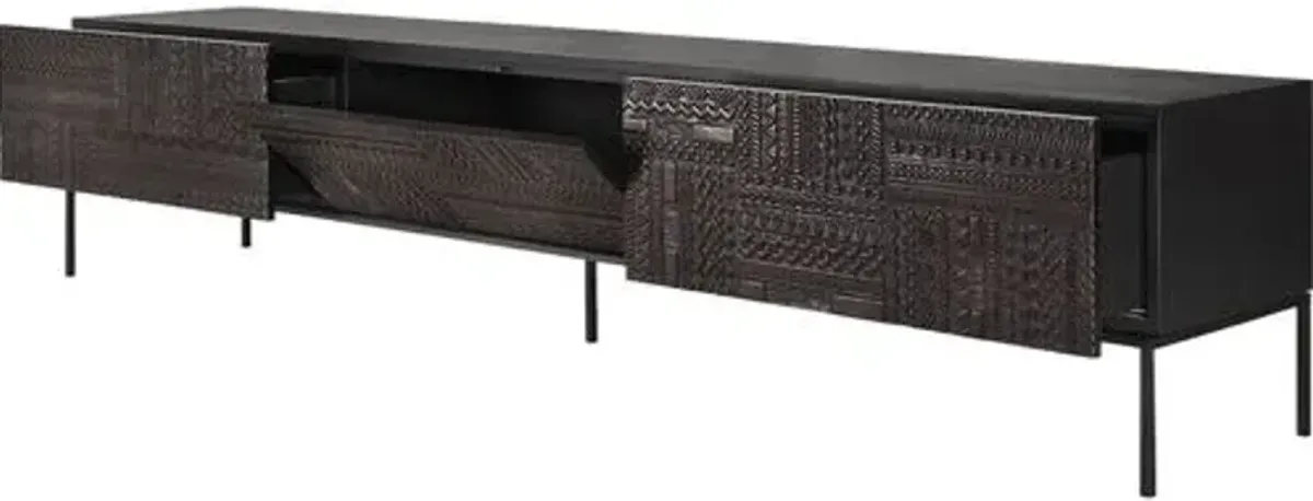 Mosaic Teak 1 Door/2-Drawer TV Cupboard - Black - Ethnicraft