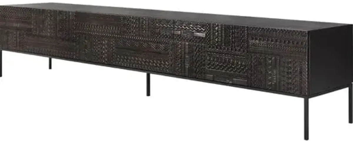 Mosaic Teak 1 Door/2-Drawer TV Cupboard - Black - Ethnicraft