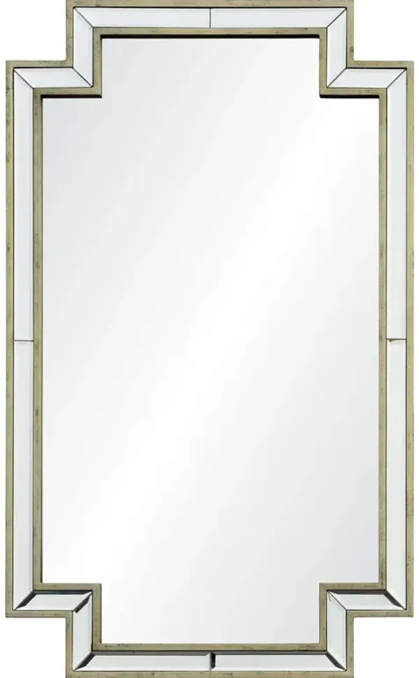 Faenor Notched Wall Mirror, Antique Champagne Silver
