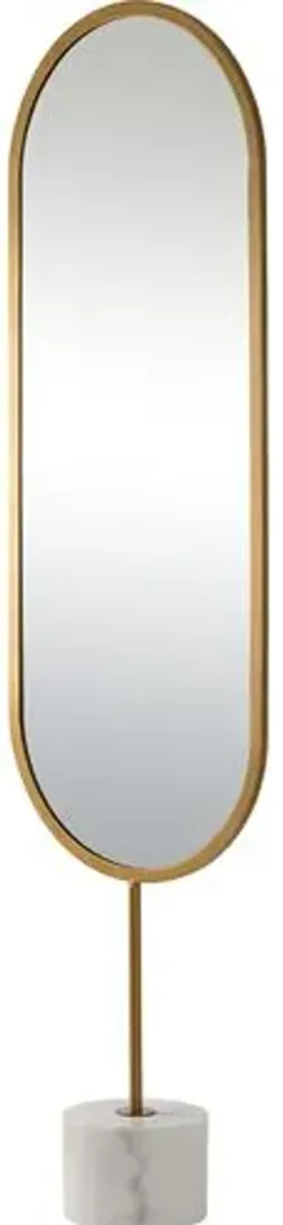 Amphitrite Oval Floor Mirror - Antique Brass/White Marble - Gold