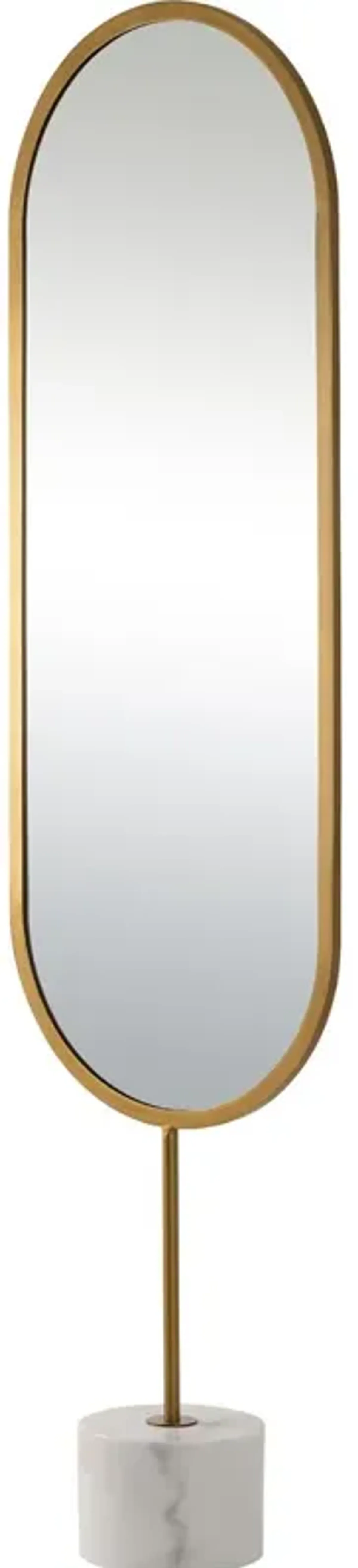 Amphitrite Oval Floor Mirror, Antique Brass/White Marble