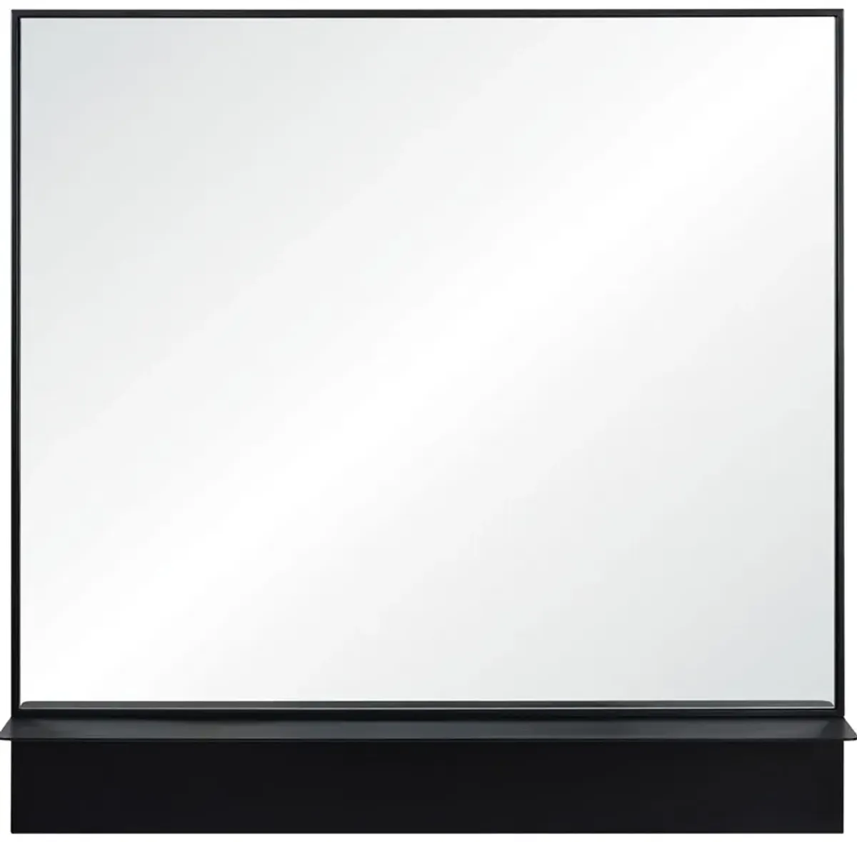 Phaedra Square Wall Mirror w/ Shelf, Black