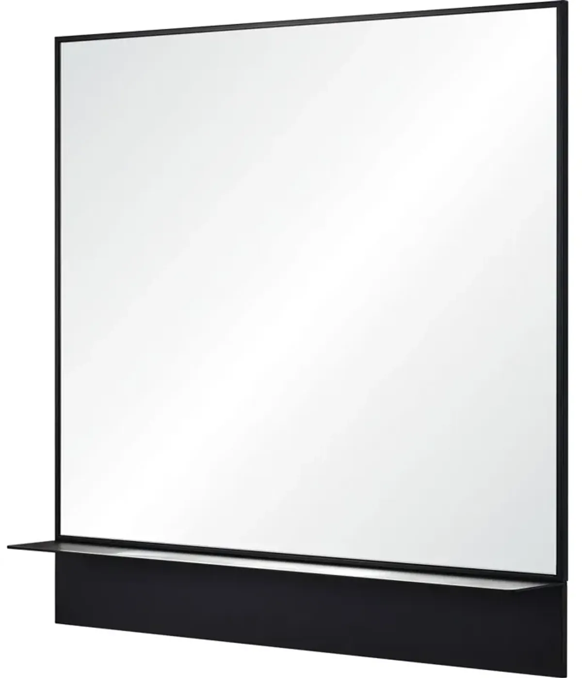 Phaedra Square Wall Mirror w/ Shelf, Black