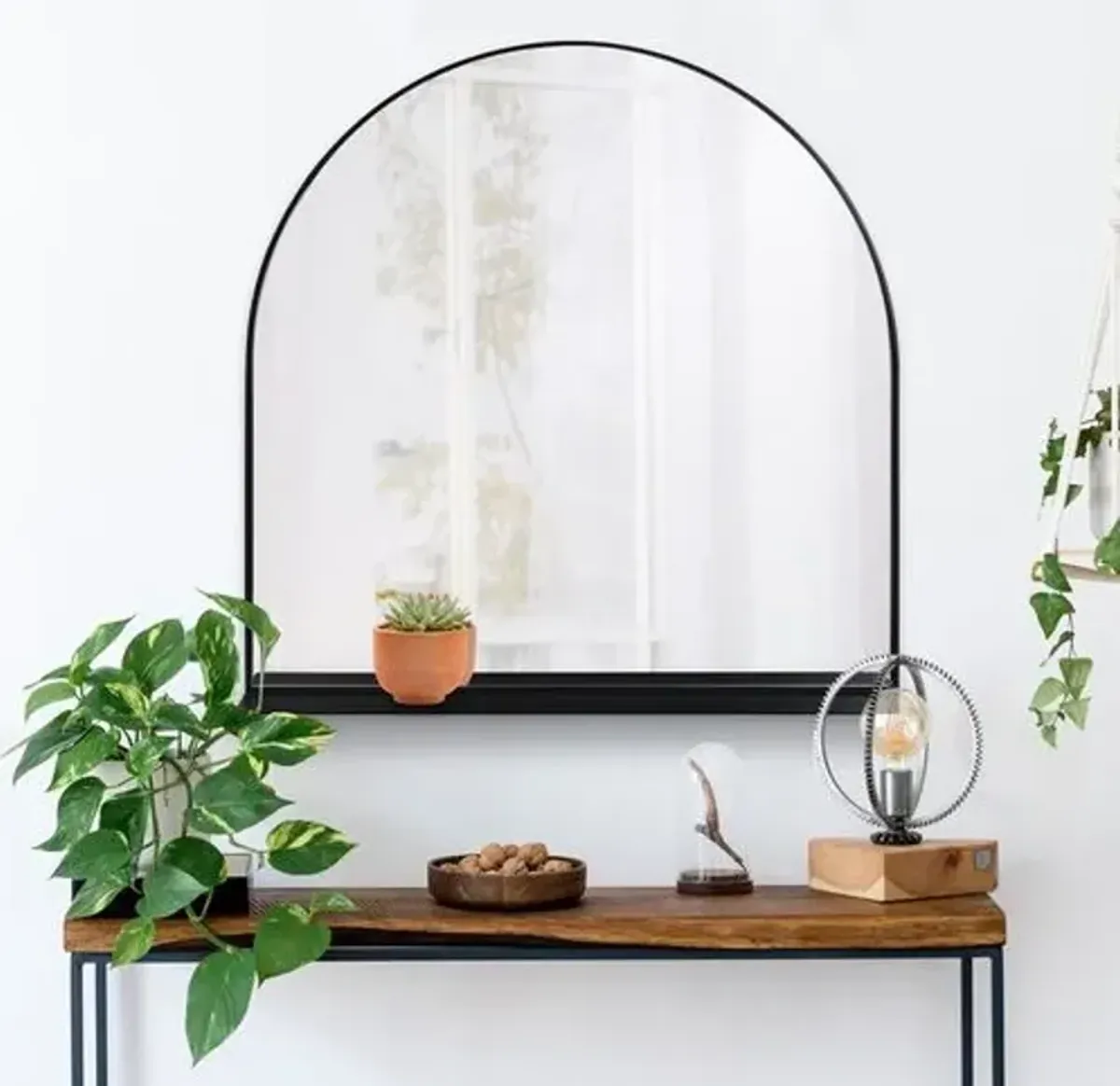 Marcellis Arched Wall Mirror with Shelf - Black