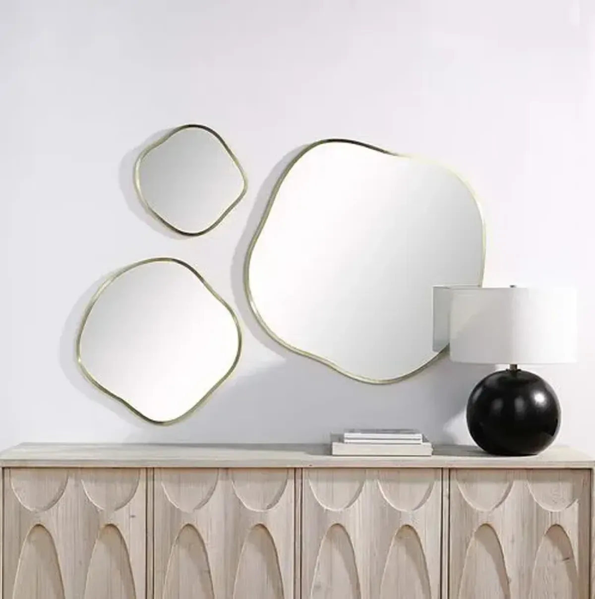 Set of 3 Renzo Abstract Wall Mirrors - Satin Brass