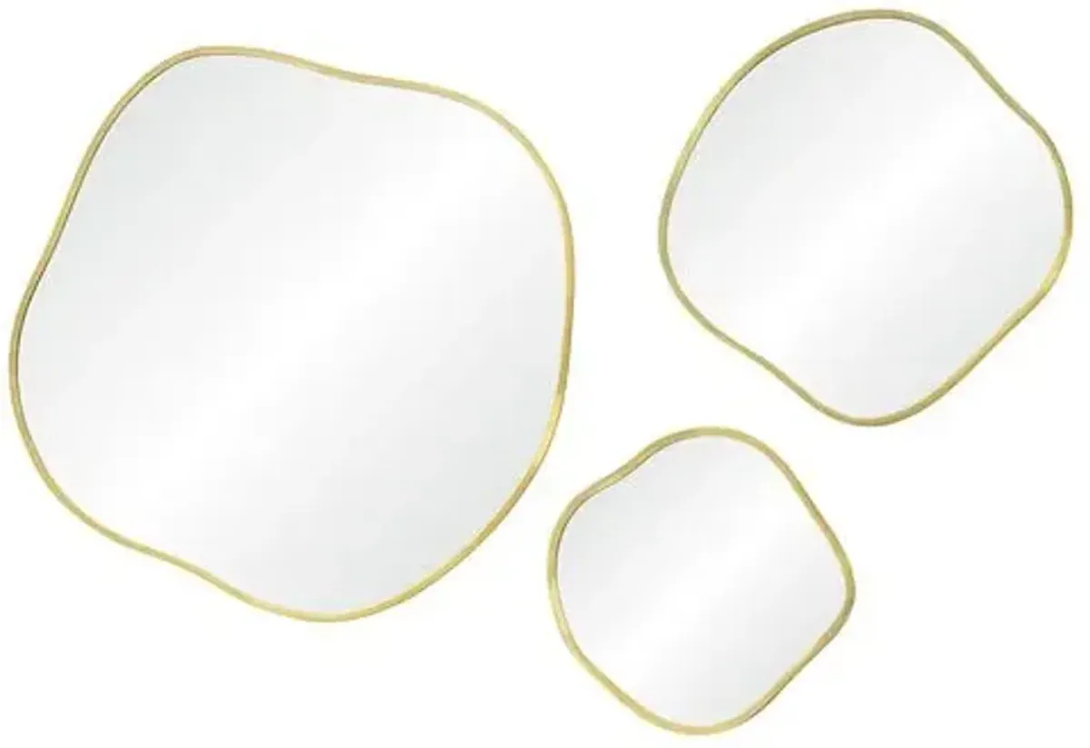 Set of 3 Renzo Abstract Wall Mirrors - Satin Brass