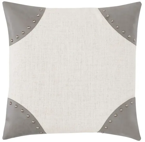 Oliver Studded Faux Leather Corner Pillow, Grey/White
