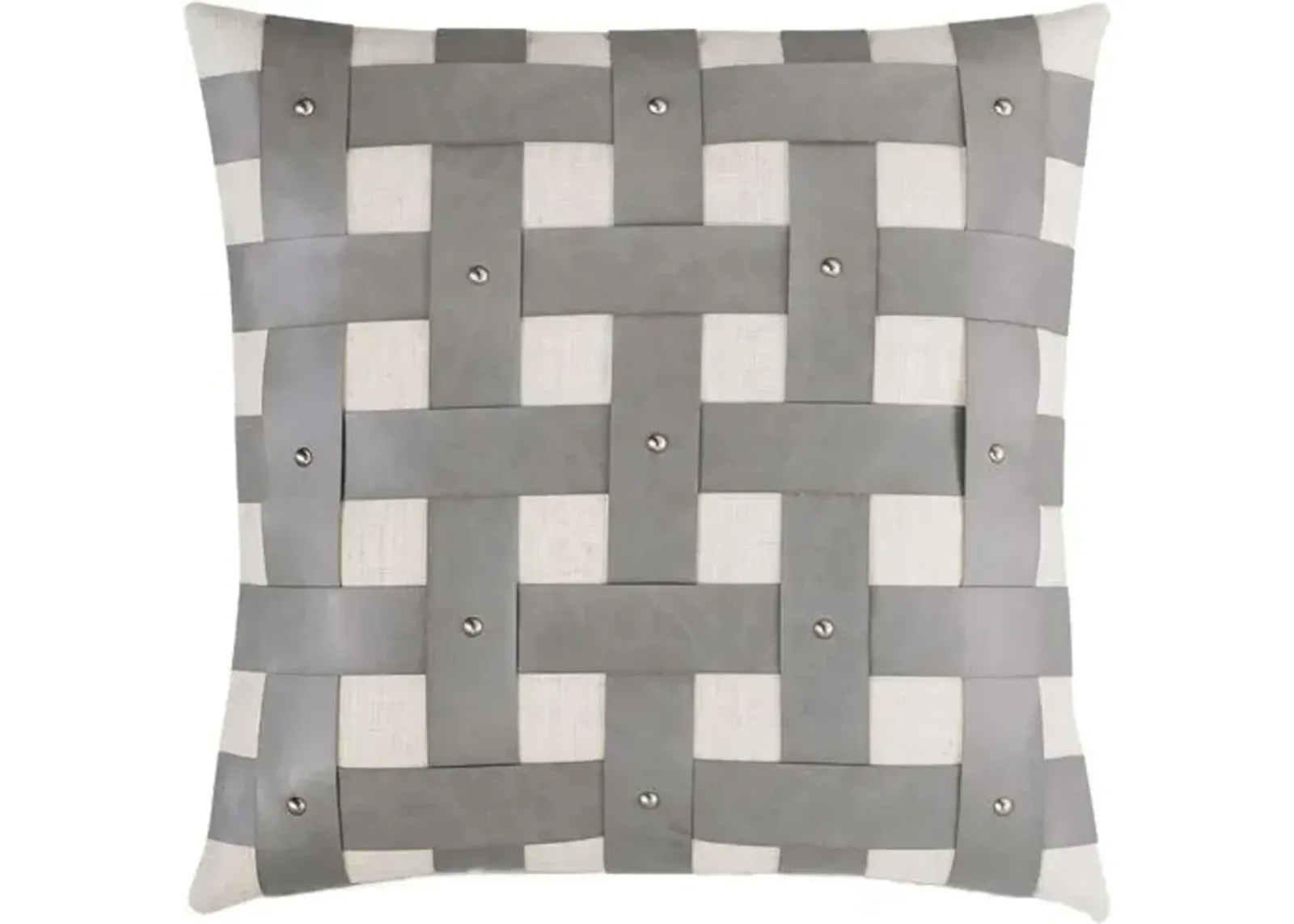 Oliver Basketweave Faux Leather Pillow - Grey/White