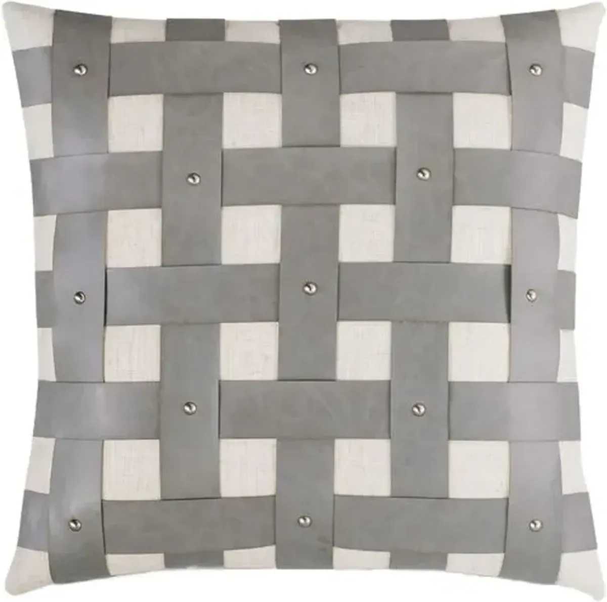 Oliver Basketweave Faux Leather Pillow - Grey/White