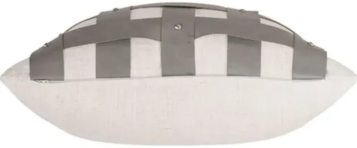 Oliver Basketweave Faux Leather Pillow - Grey/White