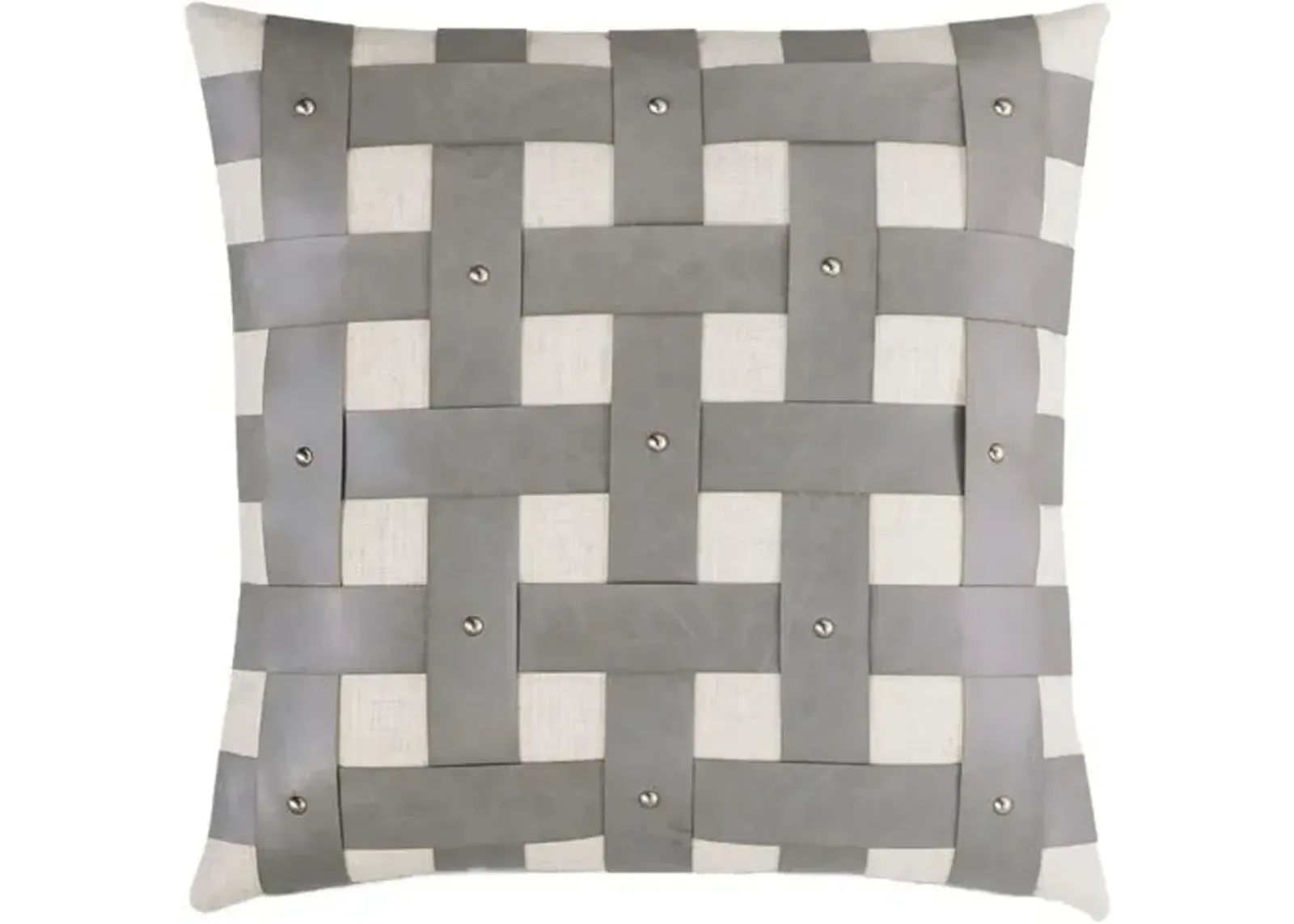 Oliver Basketweave Faux Leather Pillow - Grey/White