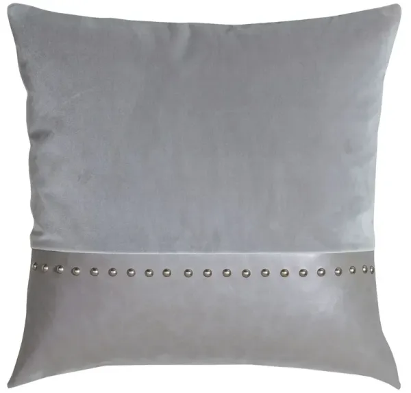 Oliver Studded Velvet/Faux Leather Pillow, Grey/White