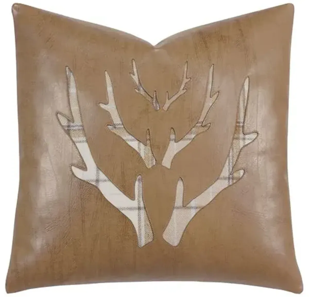 Bryce Faux Leather Plaid Antler Pillow - Saddle