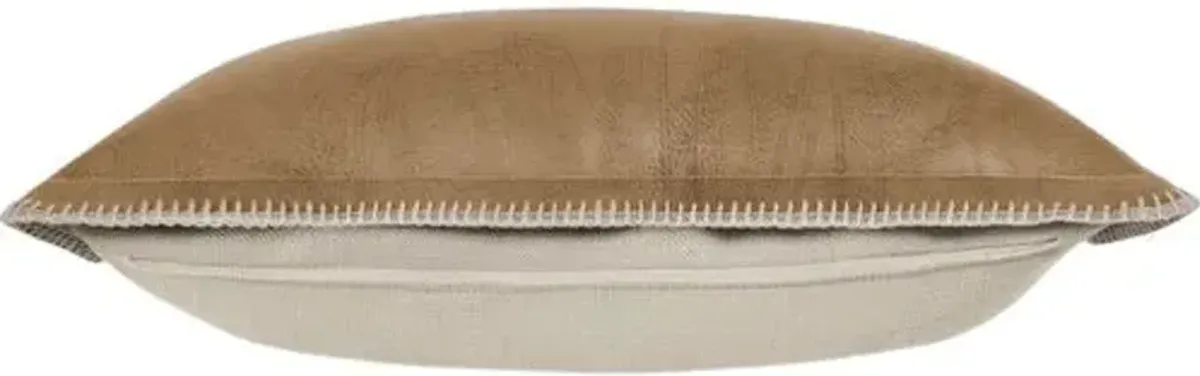 Bryce Faux Leather Flange Pillow - Saddle