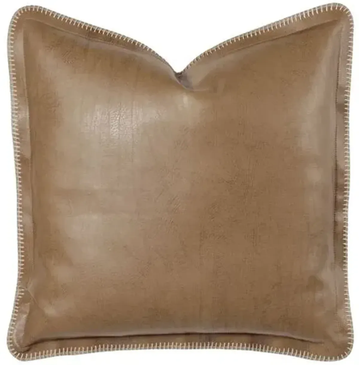 Bryce Faux Leather Flange Pillow - Saddle