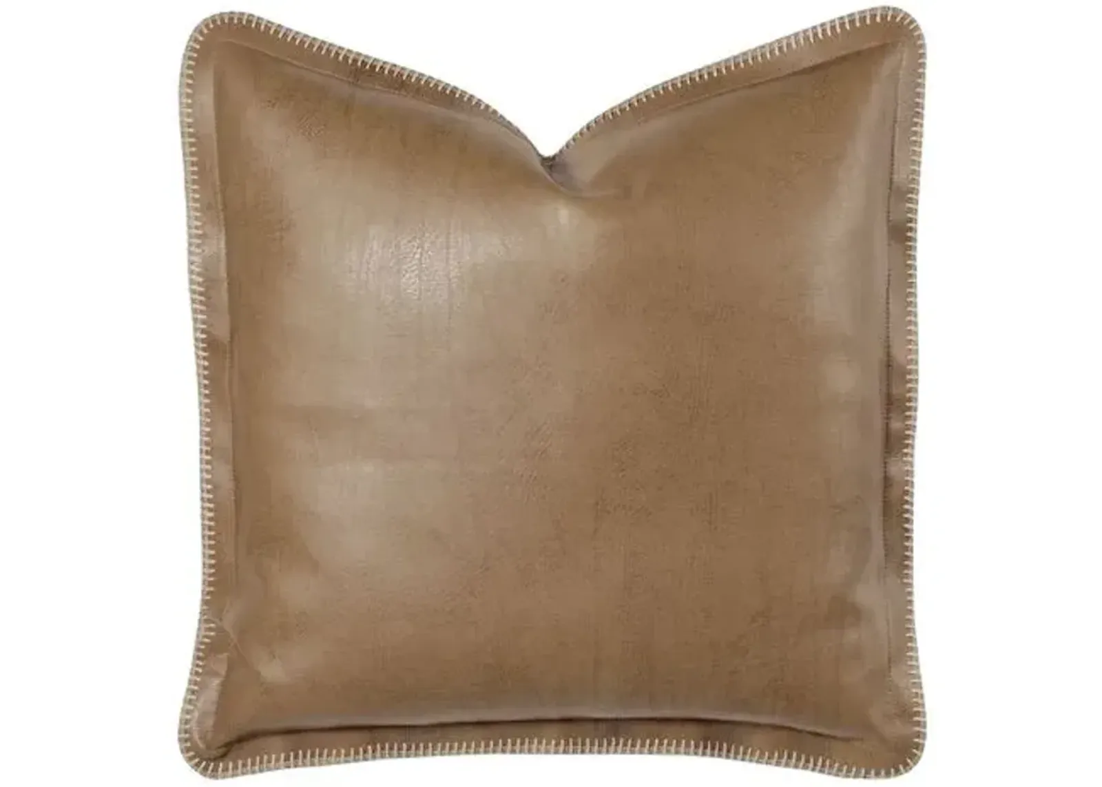 Bryce Faux Leather Flange Pillow - Saddle