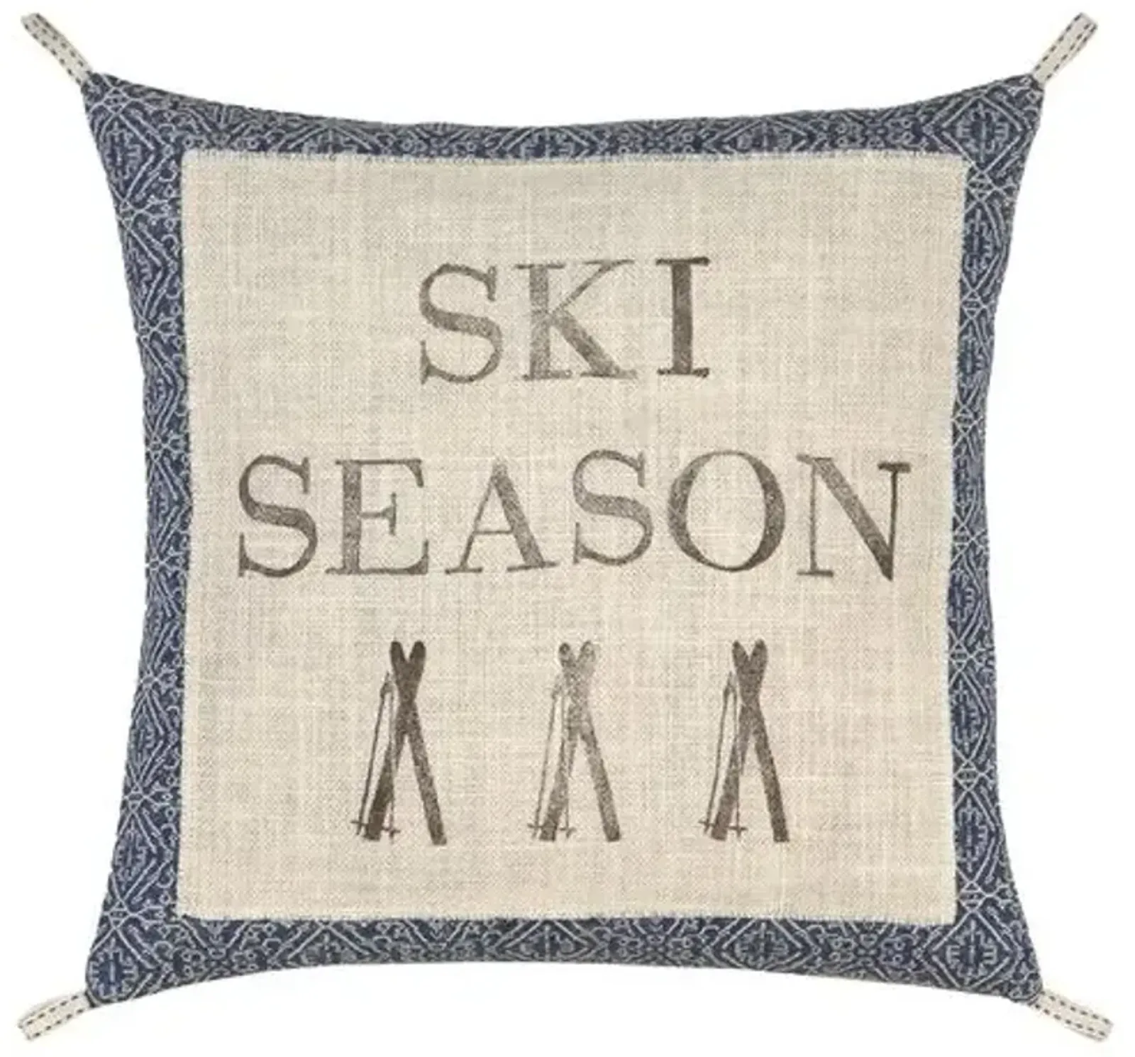 Bryce Blockprint Ski Season Pillow - Denim/Birch - Handcrafted