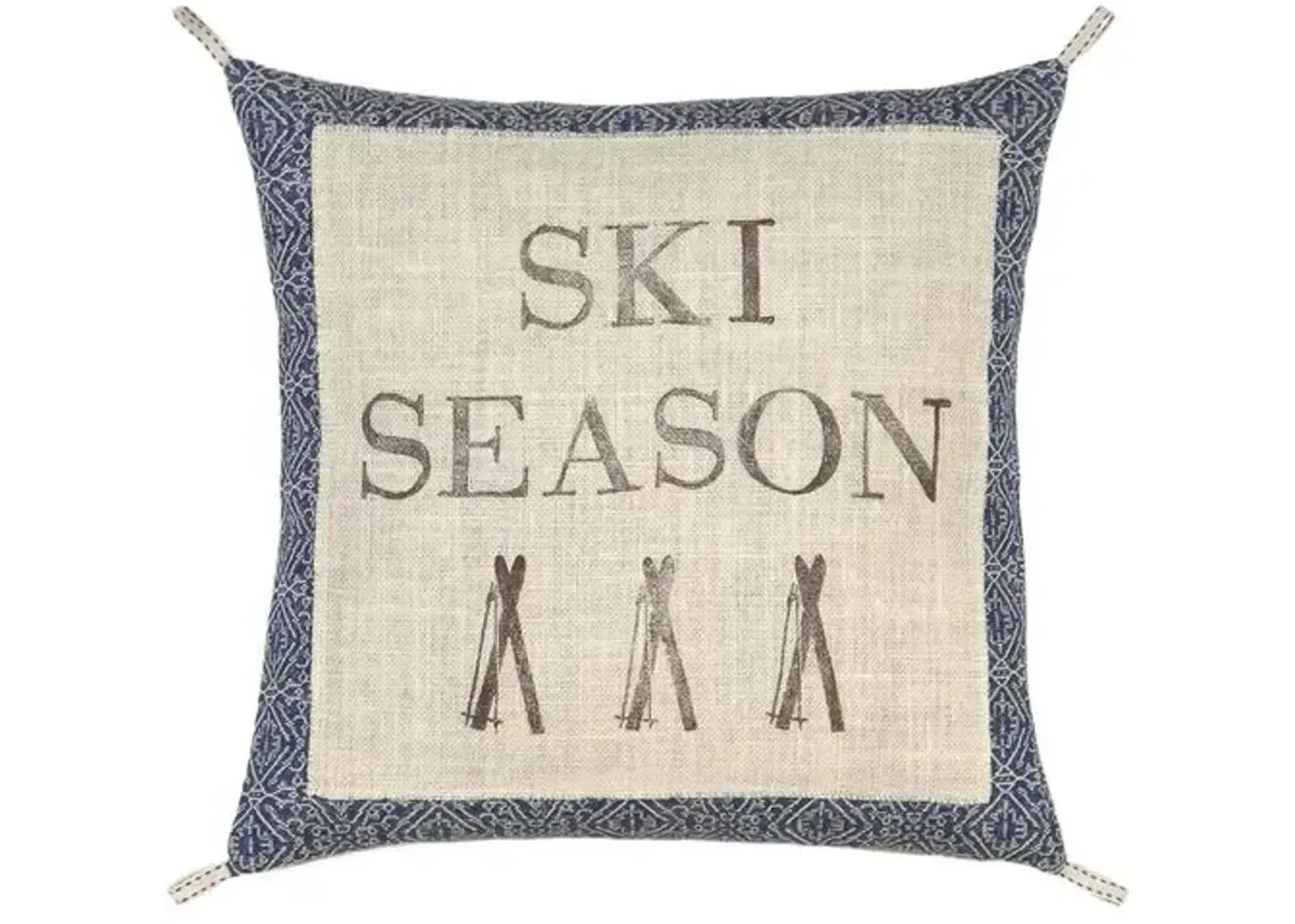 Bryce Blockprint Ski Season Pillow - Denim/Birch - Handcrafted