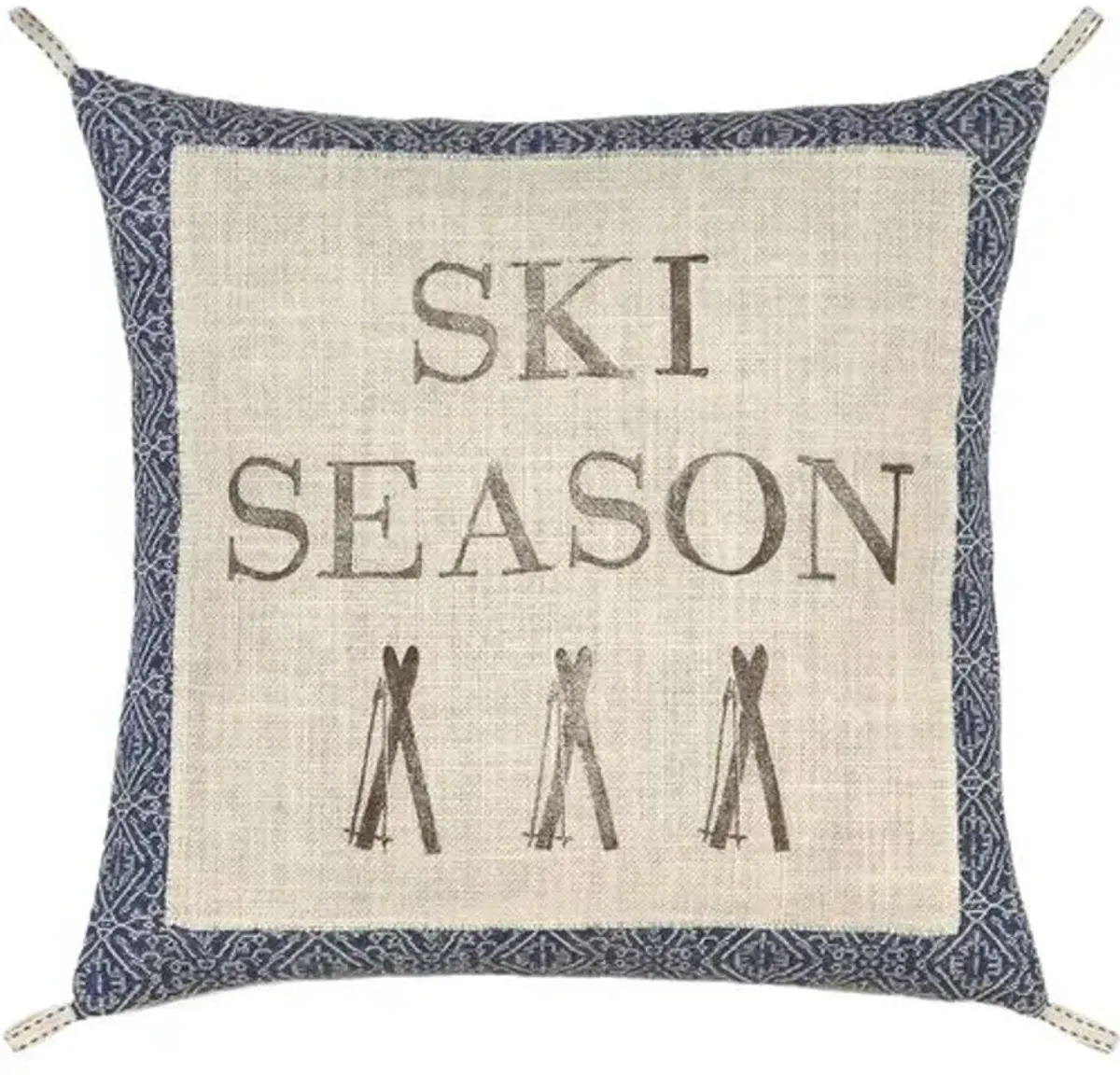 Bryce Blockprint Ski Season Pillow - Denim/Birch - Handcrafted