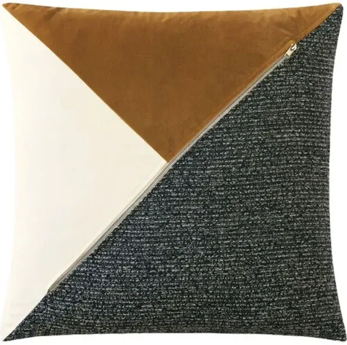 Asher Colorblock Zipper Pillow - Ivory/Gold/Charcoal