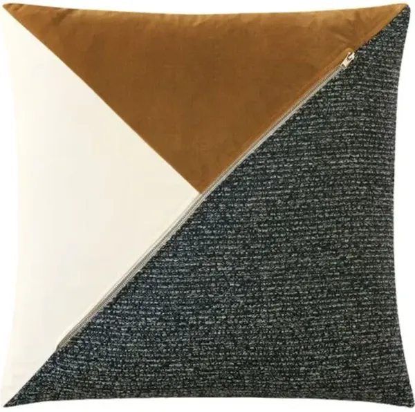 Asher Colorblock Zipper Pillow - Ivory/Gold/Charcoal