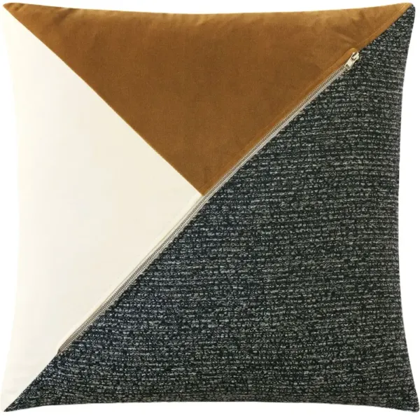 Asher Colorblock Zipper Pillow, Ivory/Gold/Charcoal