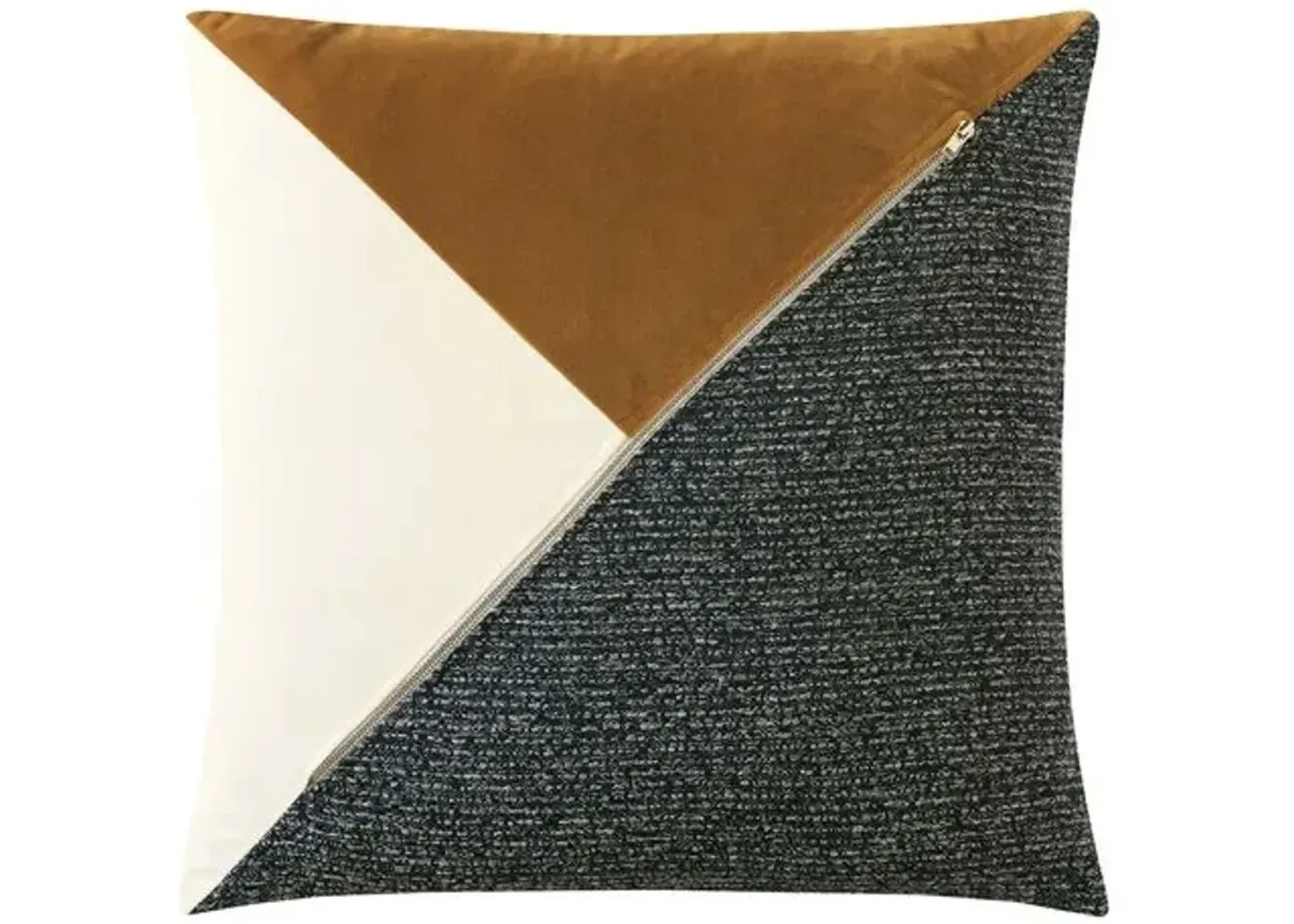 Asher Colorblock Zipper Pillow - Ivory/Gold/Charcoal