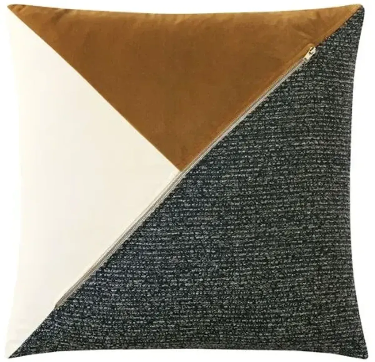 Asher Colorblock Zipper Pillow - Ivory/Gold/Charcoal