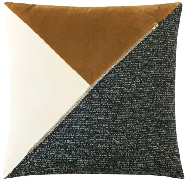 Asher Colorblock Zipper Pillow, Ivory/Gold/Charcoal