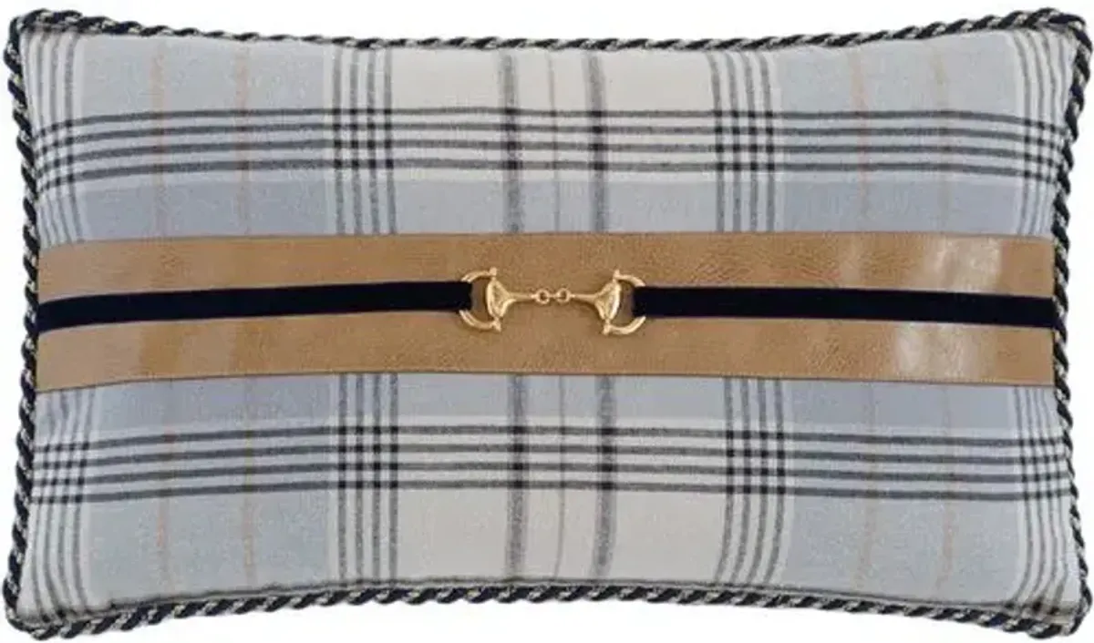 Carrie Buckle Lumbar Plaid Pillow - Grey/Tan