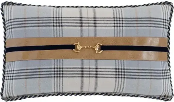 Carrie Buckle Lumbar Plaid Pillow - Grey/Tan