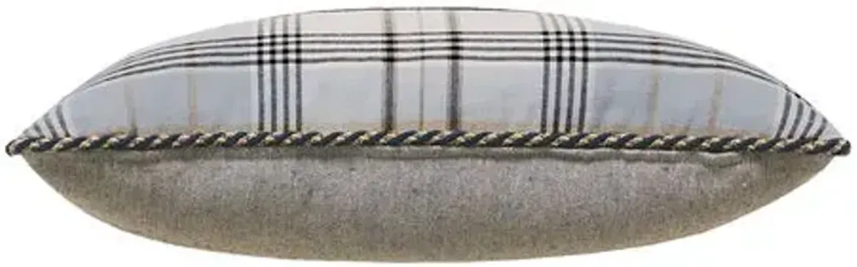 Carrie Buckle Lumbar Plaid Pillow - Grey/Tan