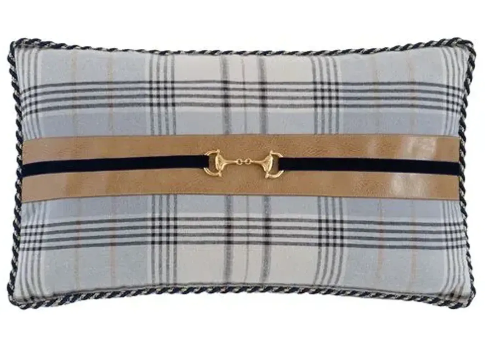 Carrie Buckle Lumbar Plaid Pillow - Grey/Tan