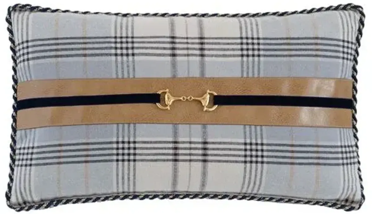 Carrie Buckle Lumbar Plaid Pillow - Grey/Tan