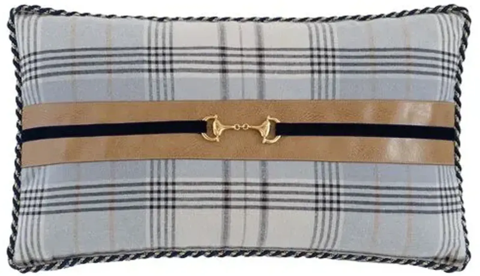 Carrie Buckle Lumbar Plaid Pillow - Grey/Tan