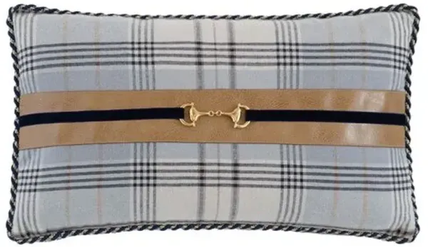 Carrie Buckle Lumbar Plaid Pillow - Grey/Tan