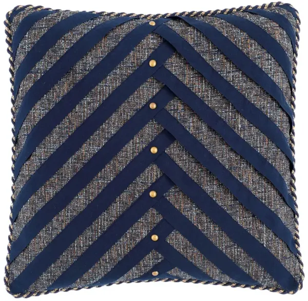 Carrie Woven Chevron Ribbon Trim Pillow, Navy/Stone