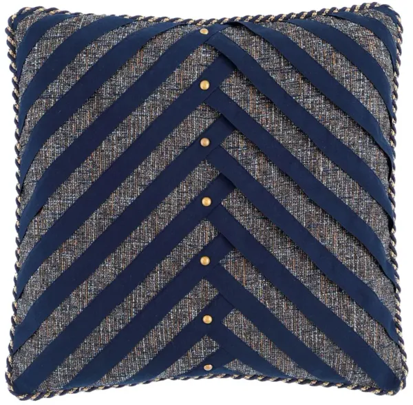 Carrie Woven Chevron Ribbon Trim Pillow, Navy/Stone