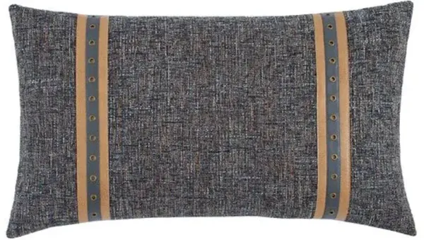 Carrie Faux Leather Trim Lumbar Pillow - Dusk/Stone