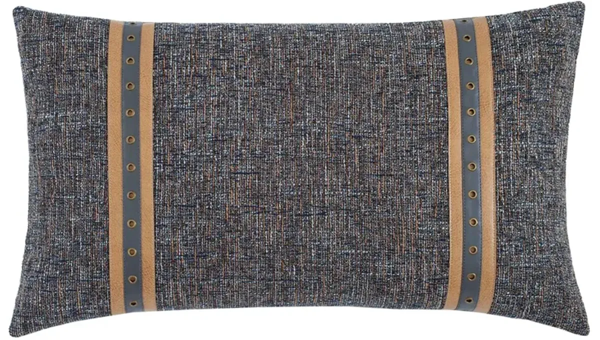 Carrie Faux Leather Trim Lumbar Pillow - Dusk/Stone