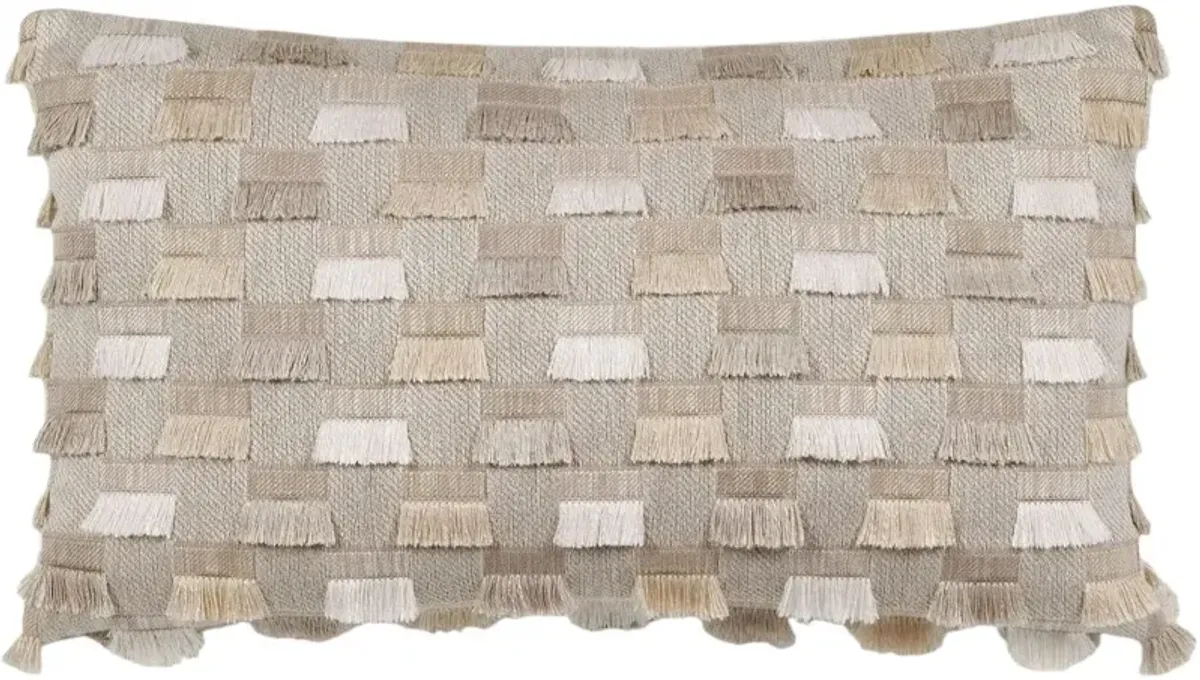 Harlen Brush Fringe Lumbar Pillow, Natural/Ivory