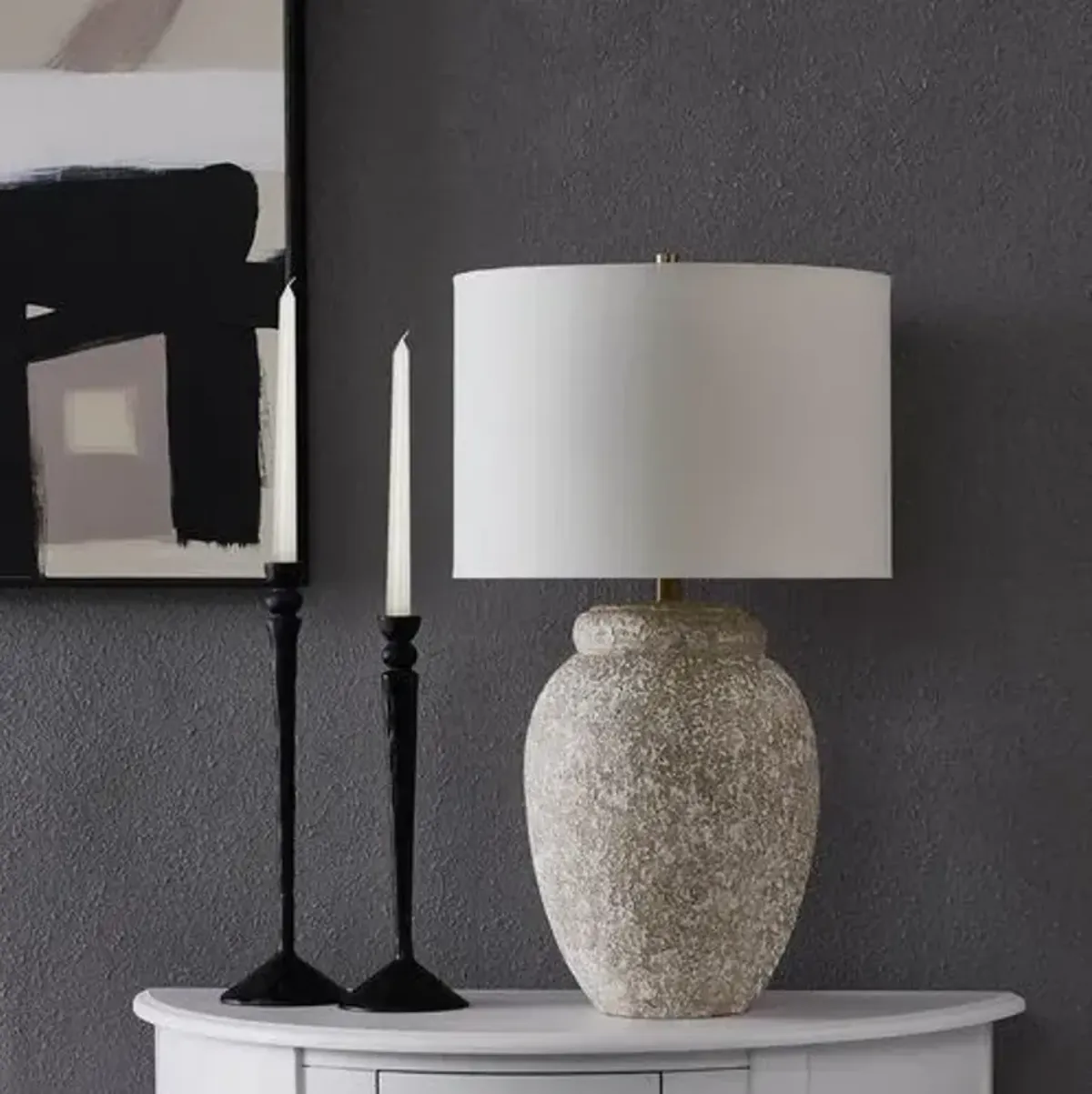 Onyx Ceramic Table Lamp - Textured Taupe - White