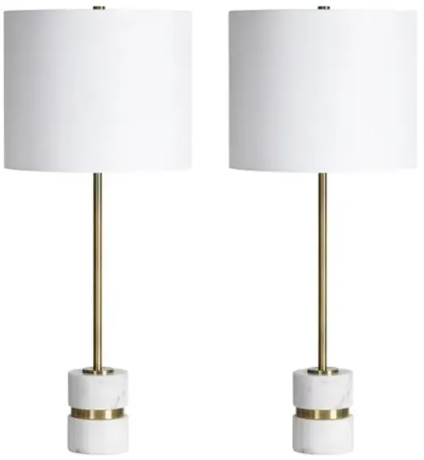 Set of 2 Maxence Marble Table Lamps - White/Brass - Gold