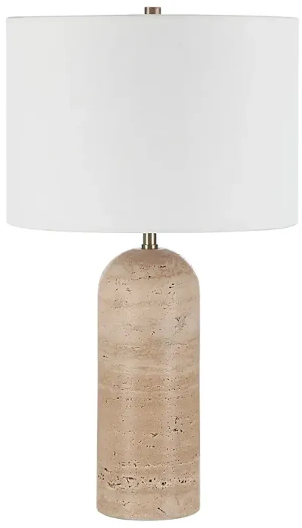 Quorra Travertine Table Lamp - Cream - White