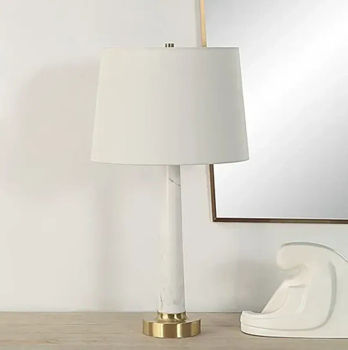 Meadowlark Marble Table Lamp - White/Brass