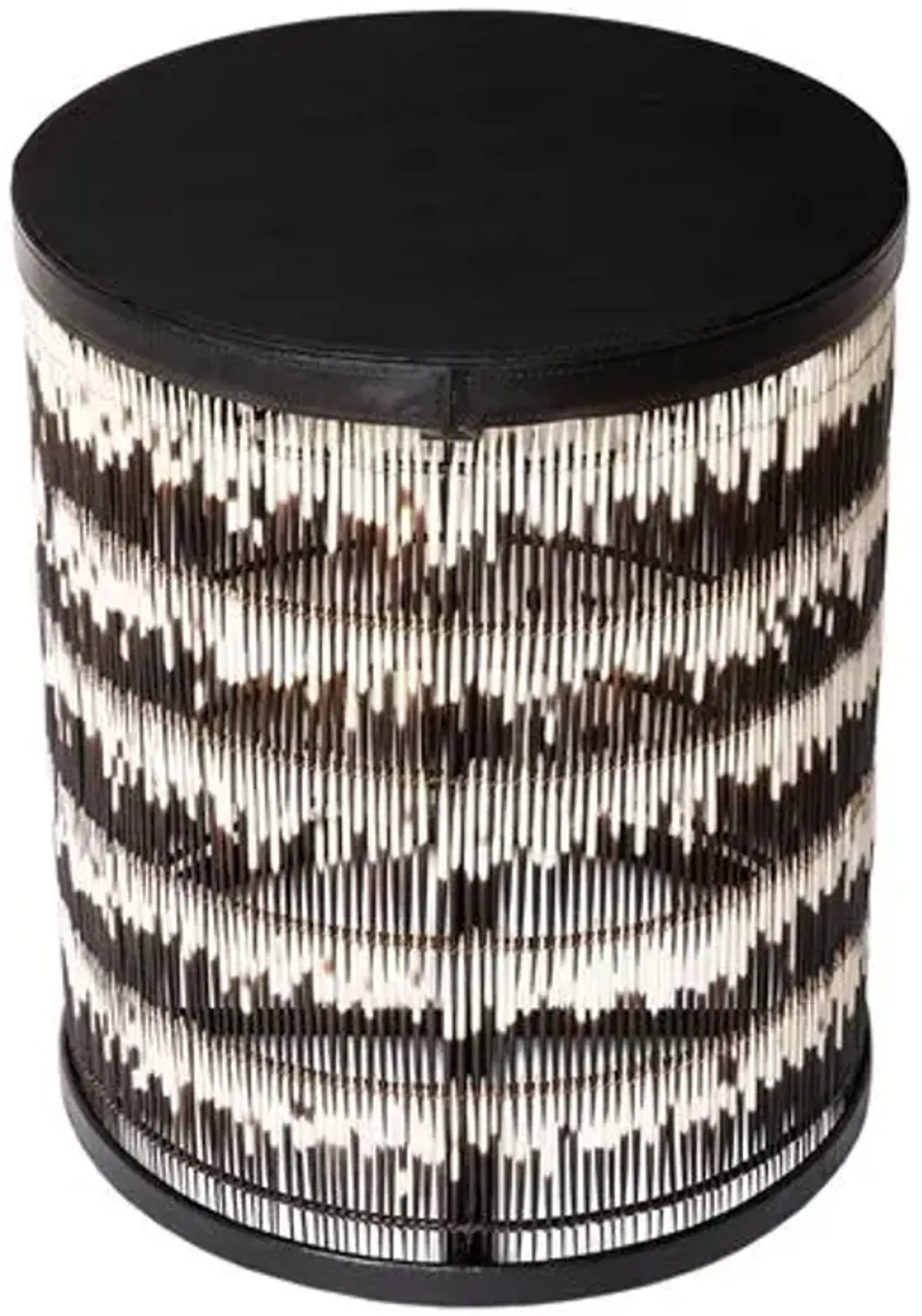 Porcupine Quill Cylinder Side Table - Black/White - Ngala Trading Co.