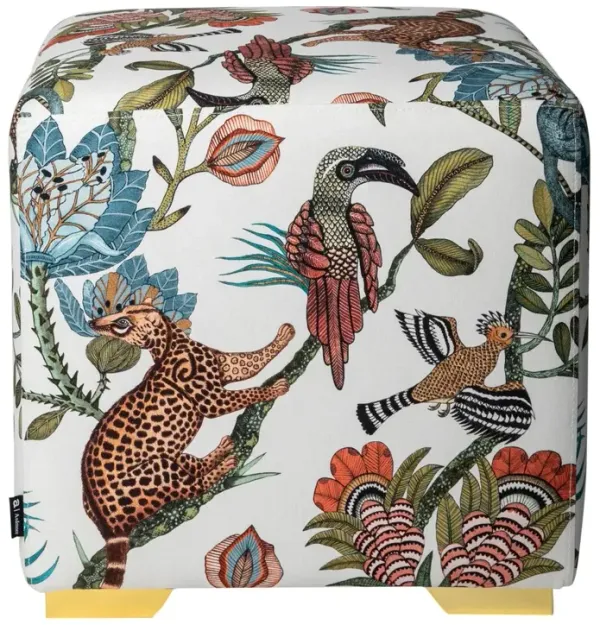 Camp Critters Linen Cube Ottoman, Coral