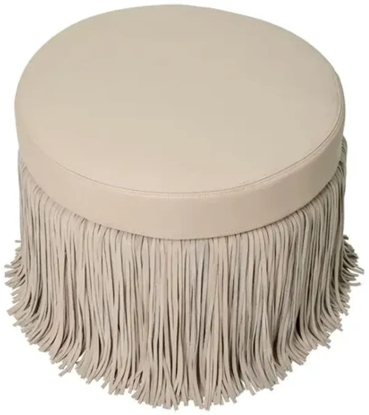 Round Shaggy Ottoman - Leather - Cream Stone - Ngala Trading Co. - Beige