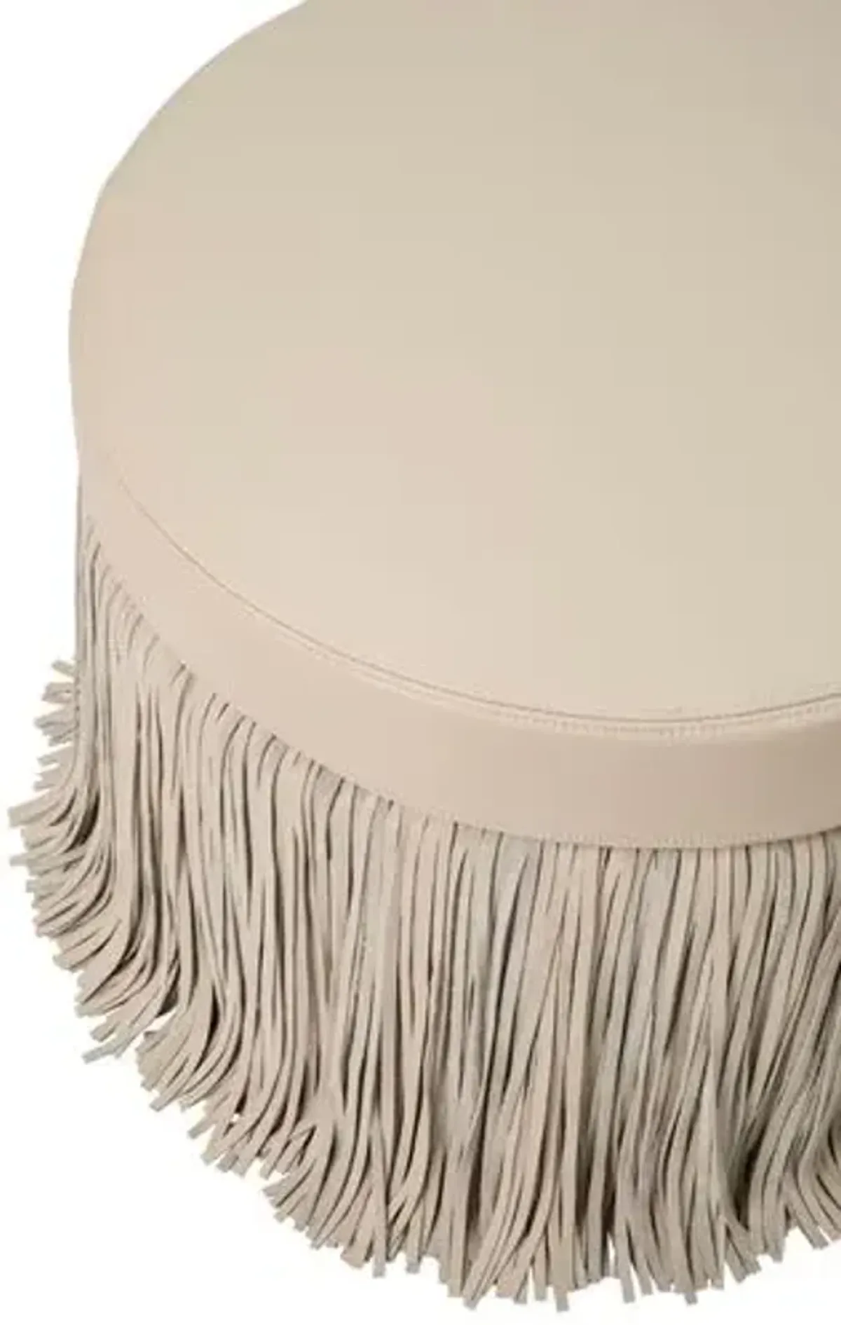 Round Shaggy Ottoman - Leather - Cream Stone - Ngala Trading Co. - Beige